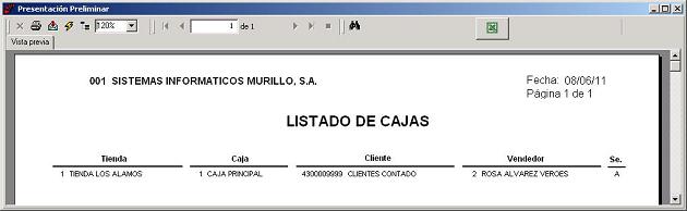 Listado de Cajas