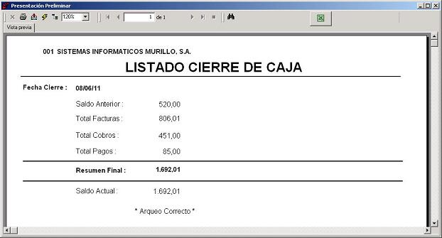 Listado de Cierre de Caja (Cierre de Caja)
