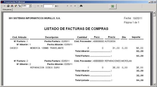 Listado de Facturas de Compra(Detallado)