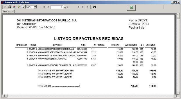 Listado de Facturas Recibidas