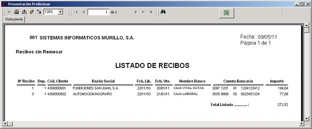 Listado de Recibos