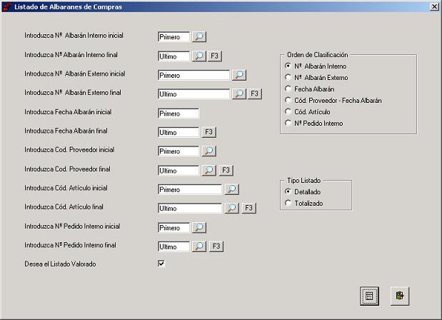 Listado de Albaranes de Compras