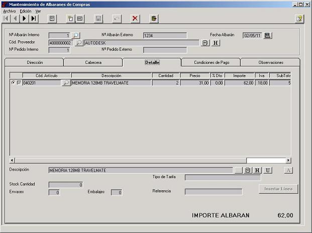 Albaranes de Compras - Detalle