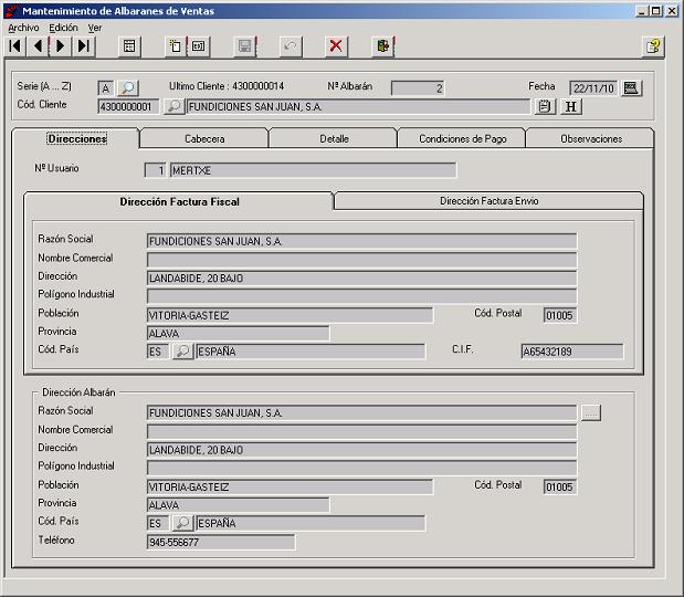 Albaranes - Direccin Factura Fiscal