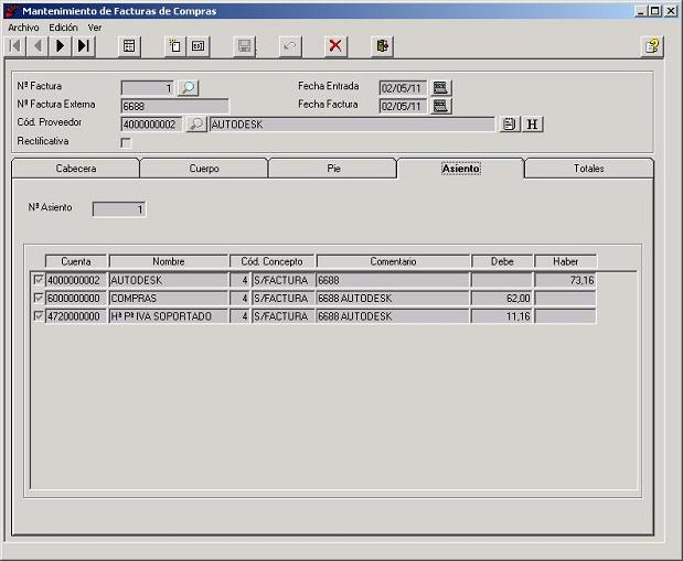 Facturas de Compras - Asiento