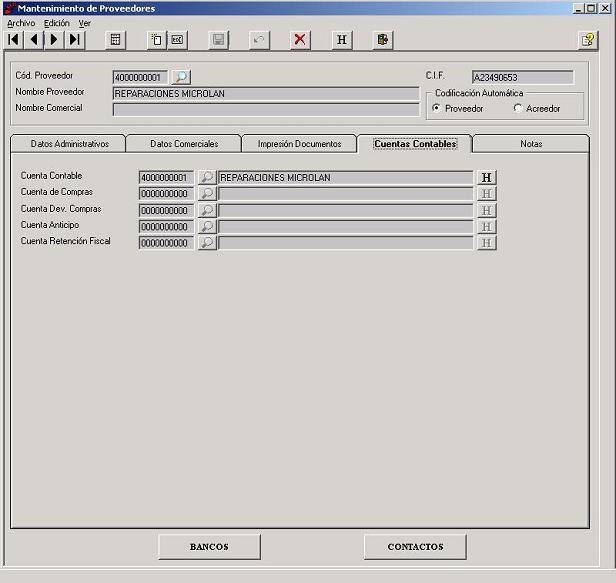 Proveedores - Cuentas Contables
