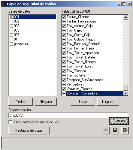 Copia de Seguridad de Tablas
