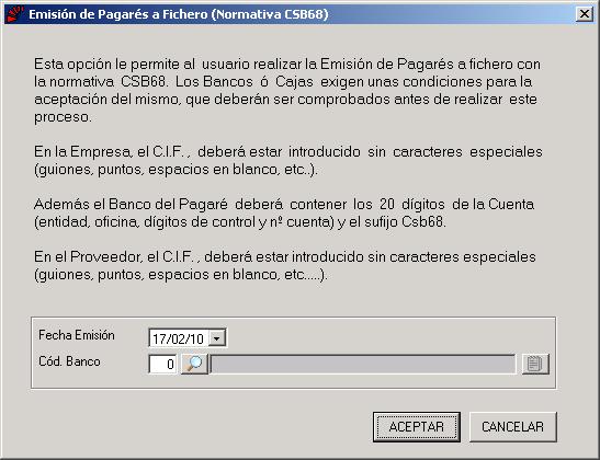 Emisin de Pagars a Fichero (Normativa CSB68)