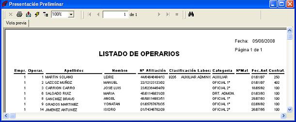 Listado de Operarios