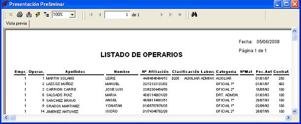 Listado de Operarios