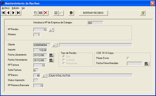 Mantenimiento de Recibos